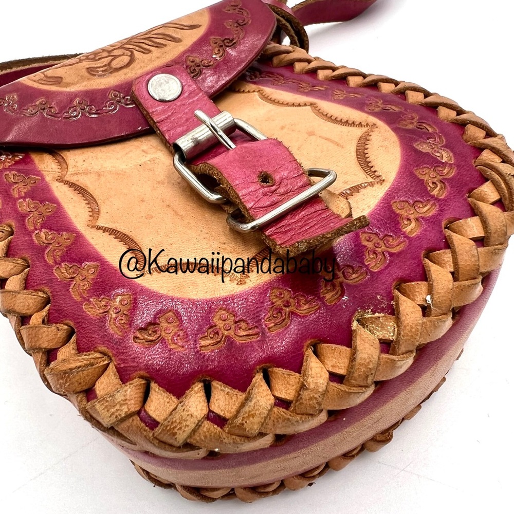 Vintage Durango Tequila Red Tooled Scorpion Braided Leather Mini Crossbody Bag